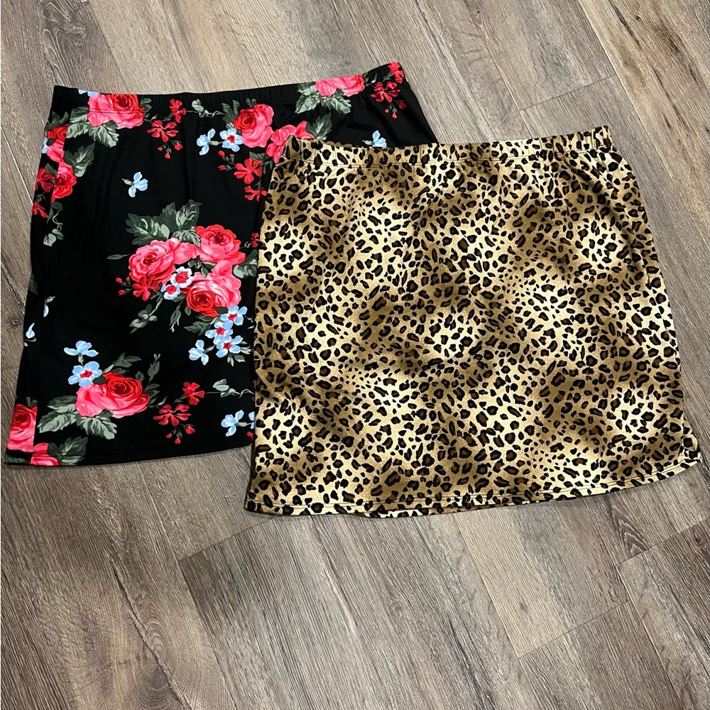 Floral & Leopard Print Skirt Set